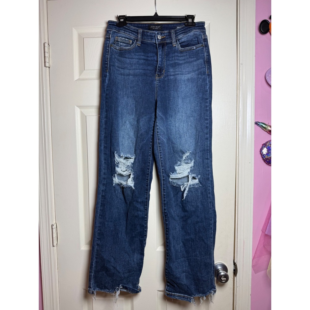 Judy Blue Los Angeles Straight Fit Distressed Jeans Blue Denim 9/29
